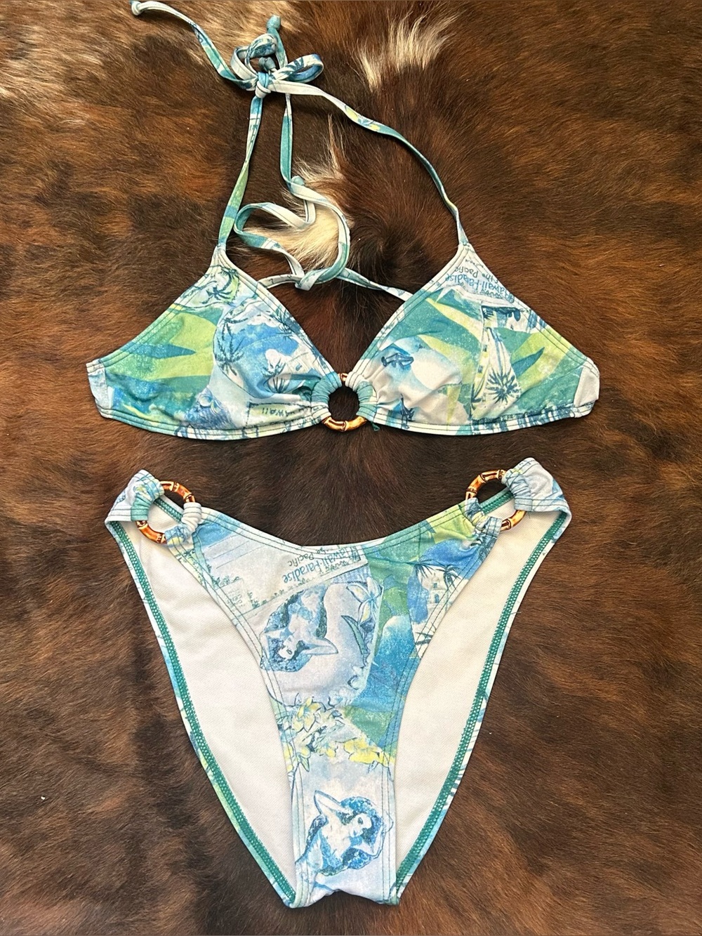 Blue & Green Tropical Ring Bikini Set
